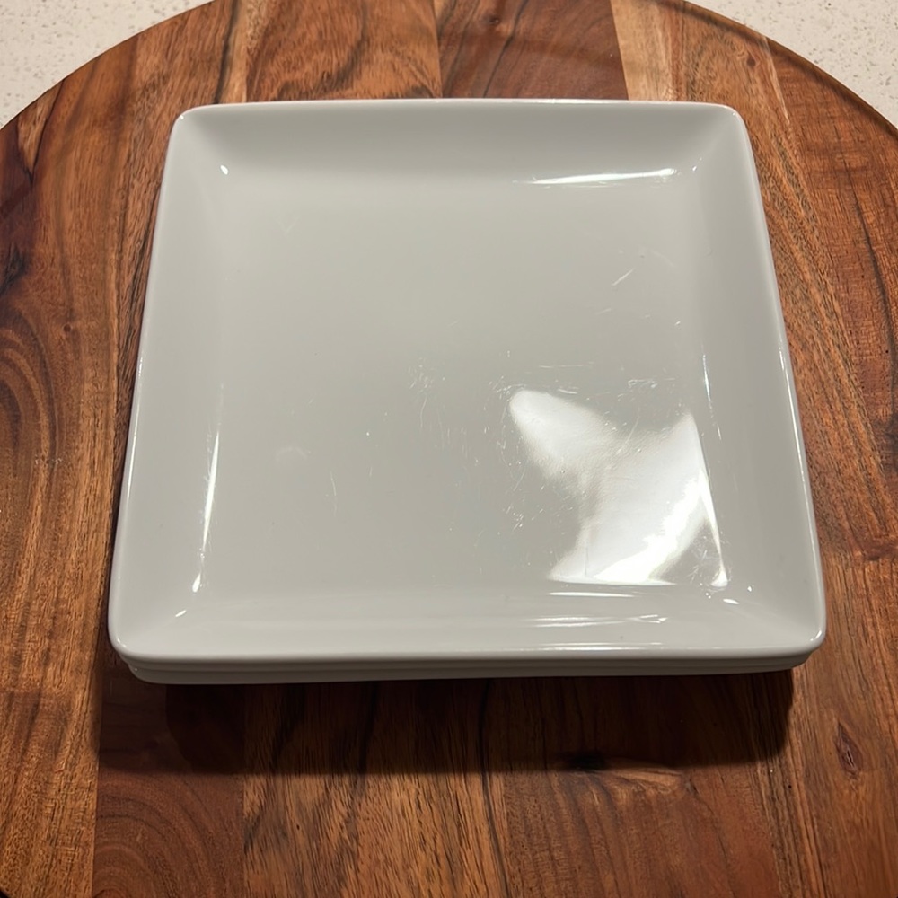 Square White Porcelain Coupe Salad Plates. Set of 3